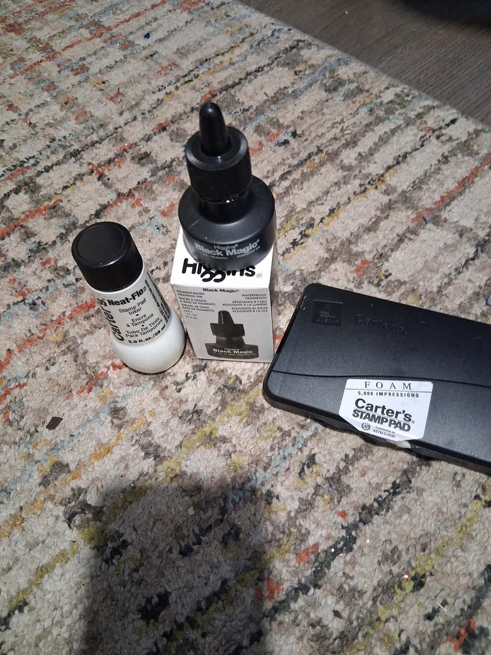 2 Higgins Black Magic Ink Bottle -1 New +Carters Neat Flo + Stamp Pad